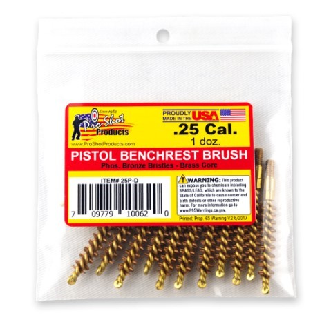 PROSHOT .25 CAL. PISTOL BRUSH - 12 QTY. BULK PACK 25P-D - Taurus Savings